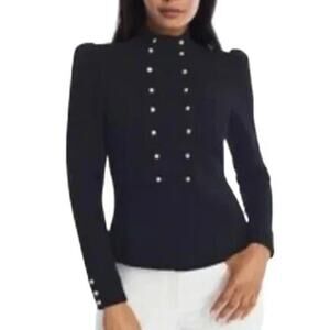 White House Black Market Military Sweater Jacket Black Double Breasted Women S